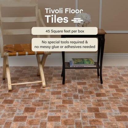 Tivoli Self Adhesive Vinyl Floor Tiles, 45 Tiles - 12" x 12", Medium Oak Plank-Look - Peel & Stick, DIY Flooring for Kitchen, Dining Room, Bedrooms, Basements & Bathrooms by Achim Home Decor