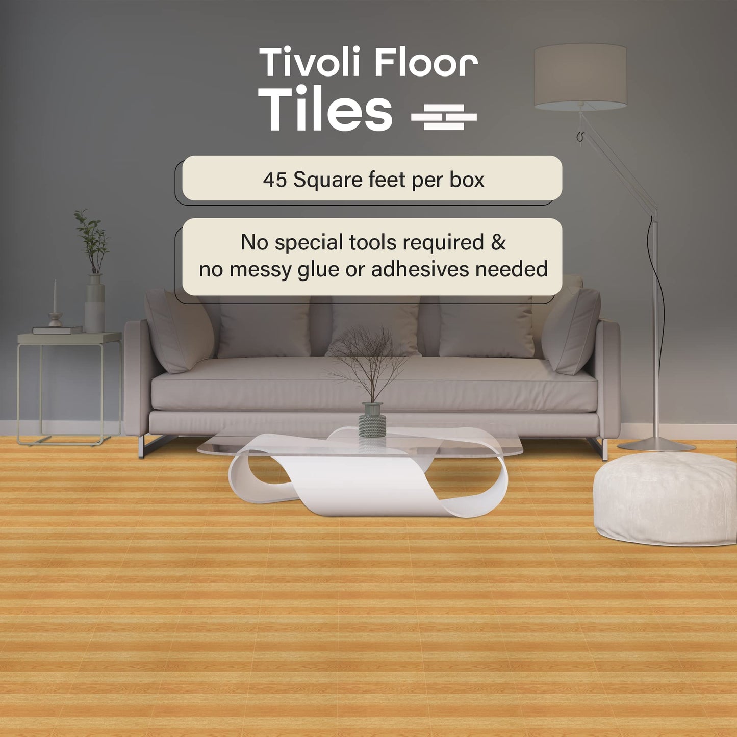 Tivoli Self Adhesive Vinyl Floor Tiles, 45 Tiles - 12" x 12", Medium Oak Plank-Look - Peel & Stick, DIY Flooring for Kitchen, Dining Room, Bedrooms, Basements & Bathrooms by Achim Home Decor