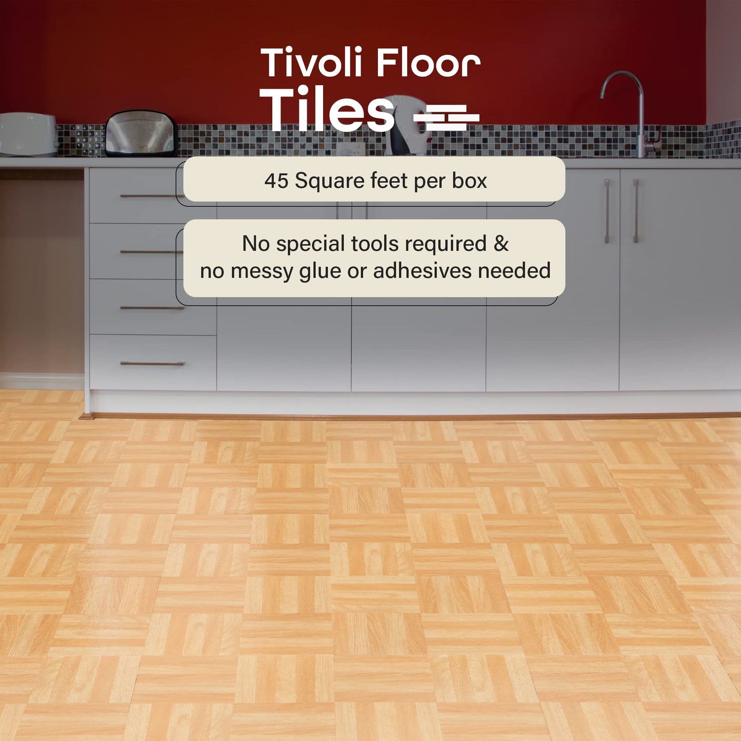 Tivoli Self Adhesive Vinyl Floor Tiles, 45 Tiles - 12" x 12", Medium Oak Plank-Look - Peel & Stick, DIY Flooring for Kitchen, Dining Room, Bedrooms, Basements & Bathrooms by Achim Home Decor