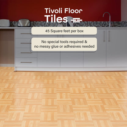 Tivoli Self Adhesive Vinyl Floor Tiles, 45 Tiles - 12" x 12", Medium Oak Plank-Look - Peel & Stick, DIY Flooring for Kitchen, Dining Room, Bedrooms, Basements & Bathrooms by Achim Home Decor