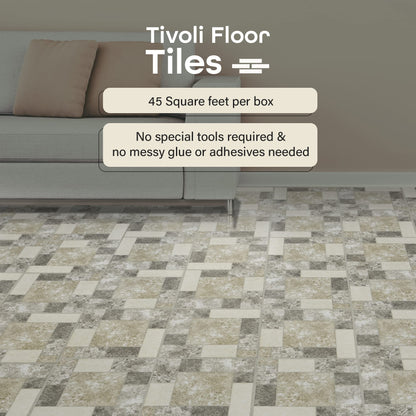 Tivoli Self Adhesive Vinyl Floor Tiles, 45 Tiles - 12" x 12", Medium Oak Plank-Look - Peel & Stick, DIY Flooring for Kitchen, Dining Room, Bedrooms, Basements & Bathrooms by Achim Home Decor