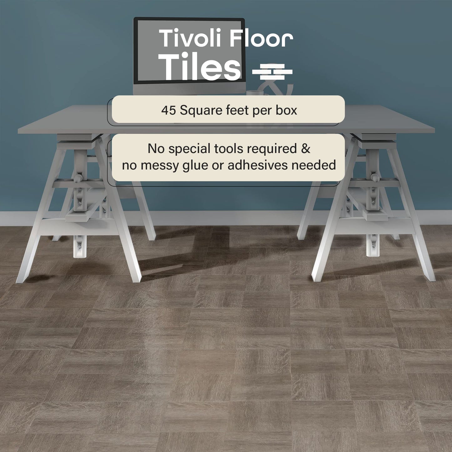 Tivoli Self Adhesive Vinyl Floor Tiles, 45 Tiles - 12" x 12", Medium Oak Plank-Look - Peel & Stick, DIY Flooring for Kitchen, Dining Room, Bedrooms, Basements & Bathrooms by Achim Home Decor