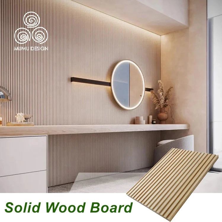 MUMU Natural Oak Hardwood Headboard Acoustic Composite Building Board Slat Wood Cladding 3D Wall Panels